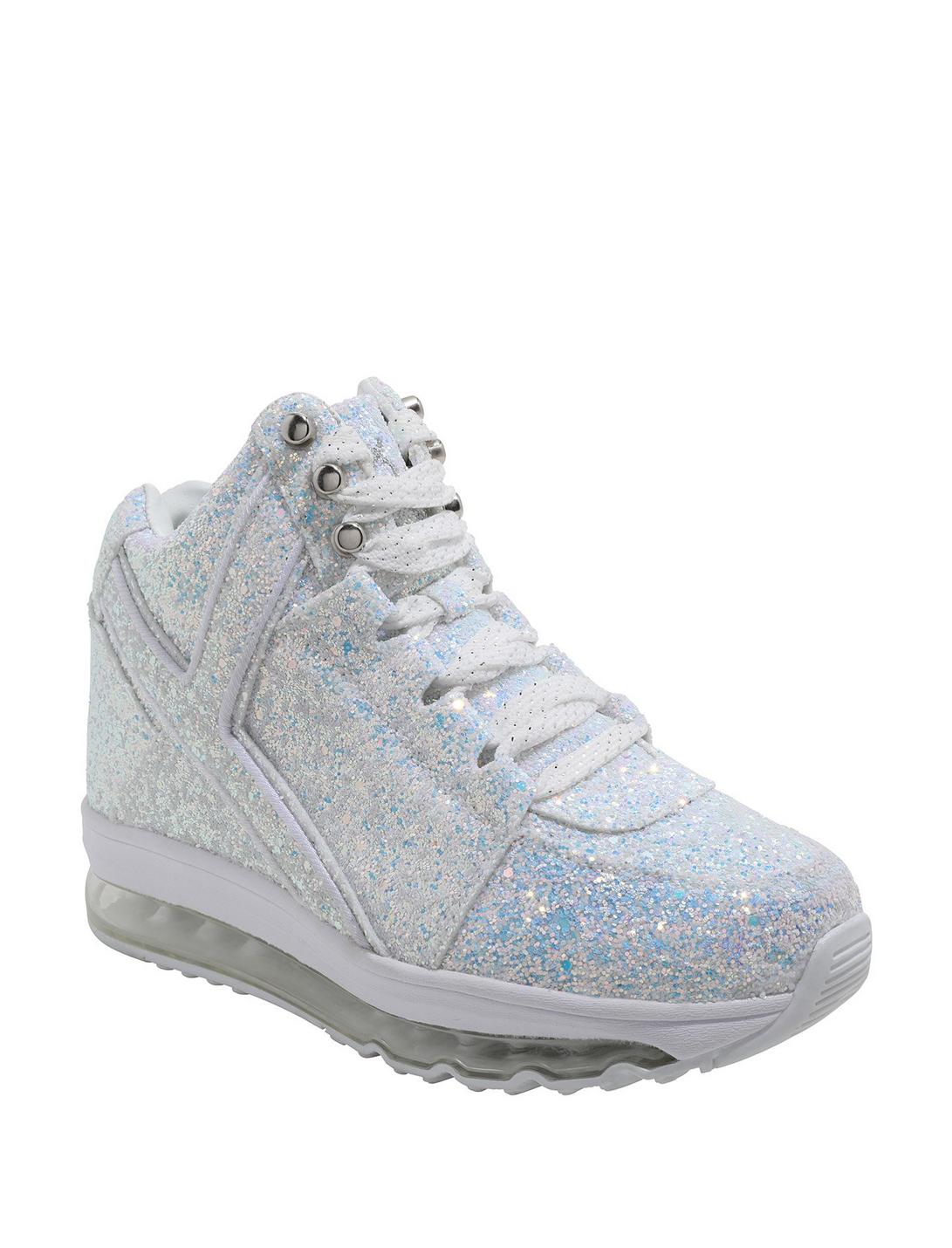 YRU Qozmo Aiire White Glitter Light-Up Hi-Top Sneakers, MULTI, hi-res