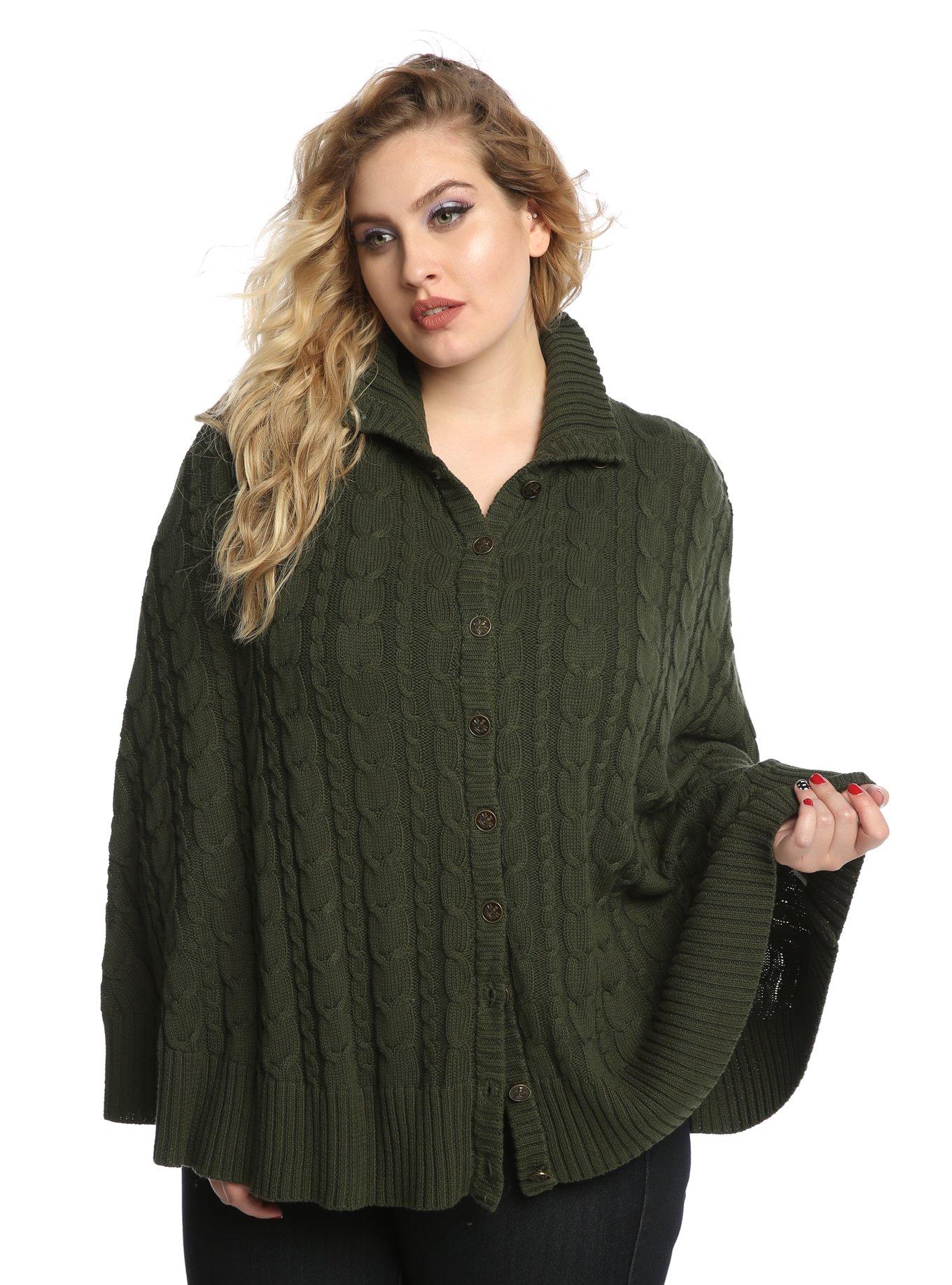 Outlander Cable Knit Cape Plus Size, MULTI, hi-res