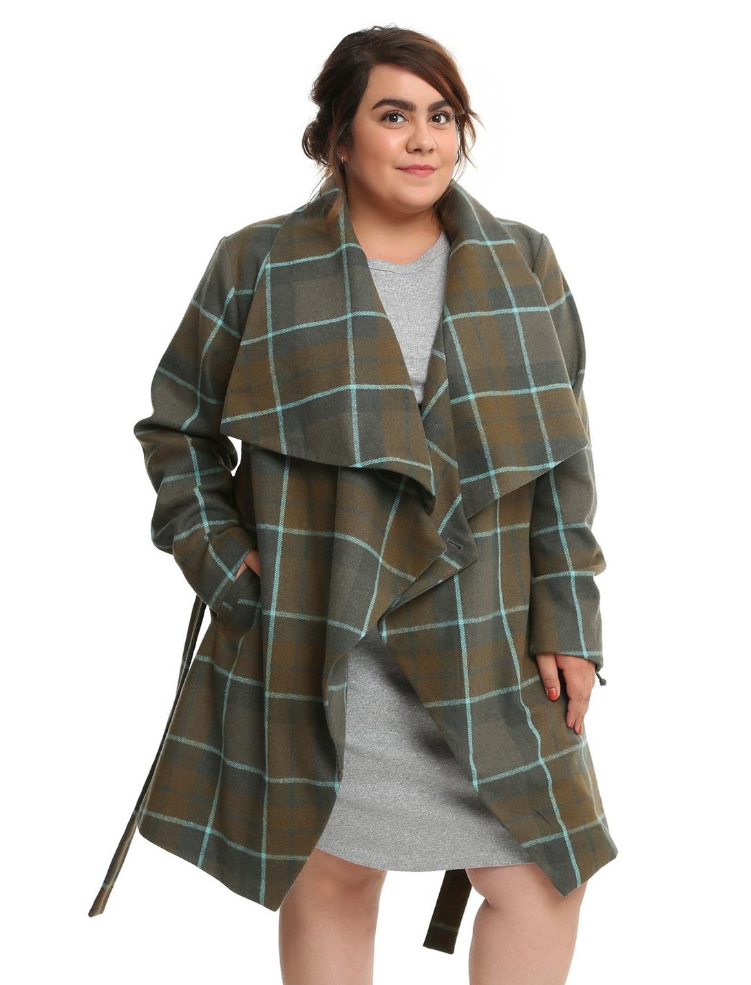 Outlander Belted Wrap Coat Plus Size, MULTI, hi-res