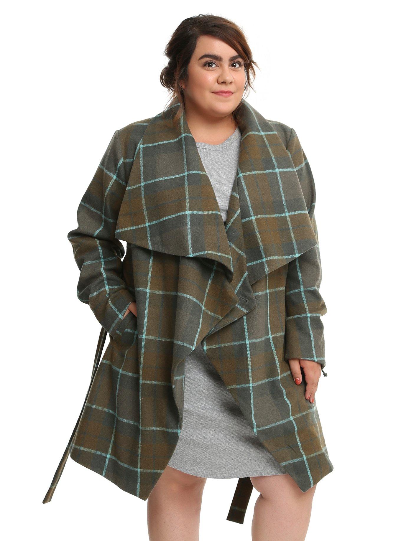 Outlander Belted Wrap Coat Plus Size, MULTI, hi-res