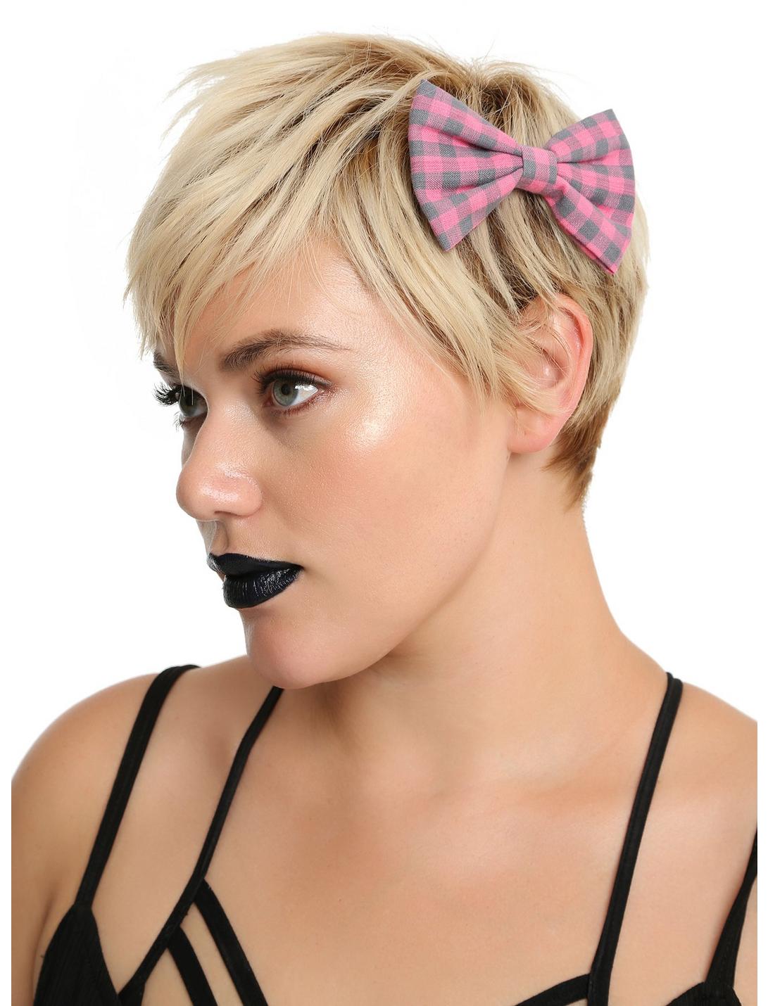 Blackheart Pink & Black Checkered Hair Bow, , hi-res