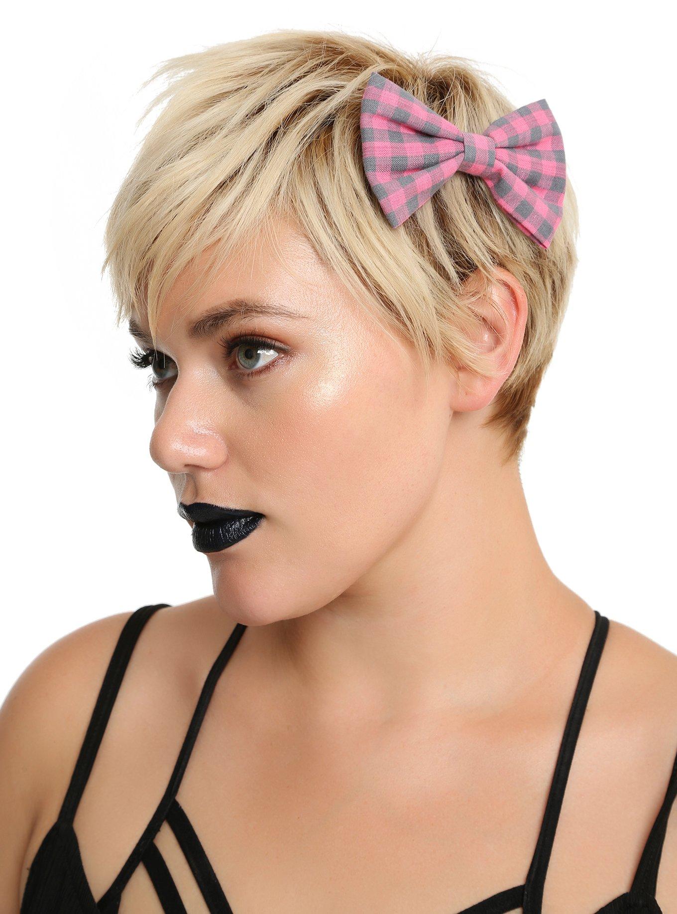 Blackheart Pink & Black Checkered Hair Bow, , hi-res