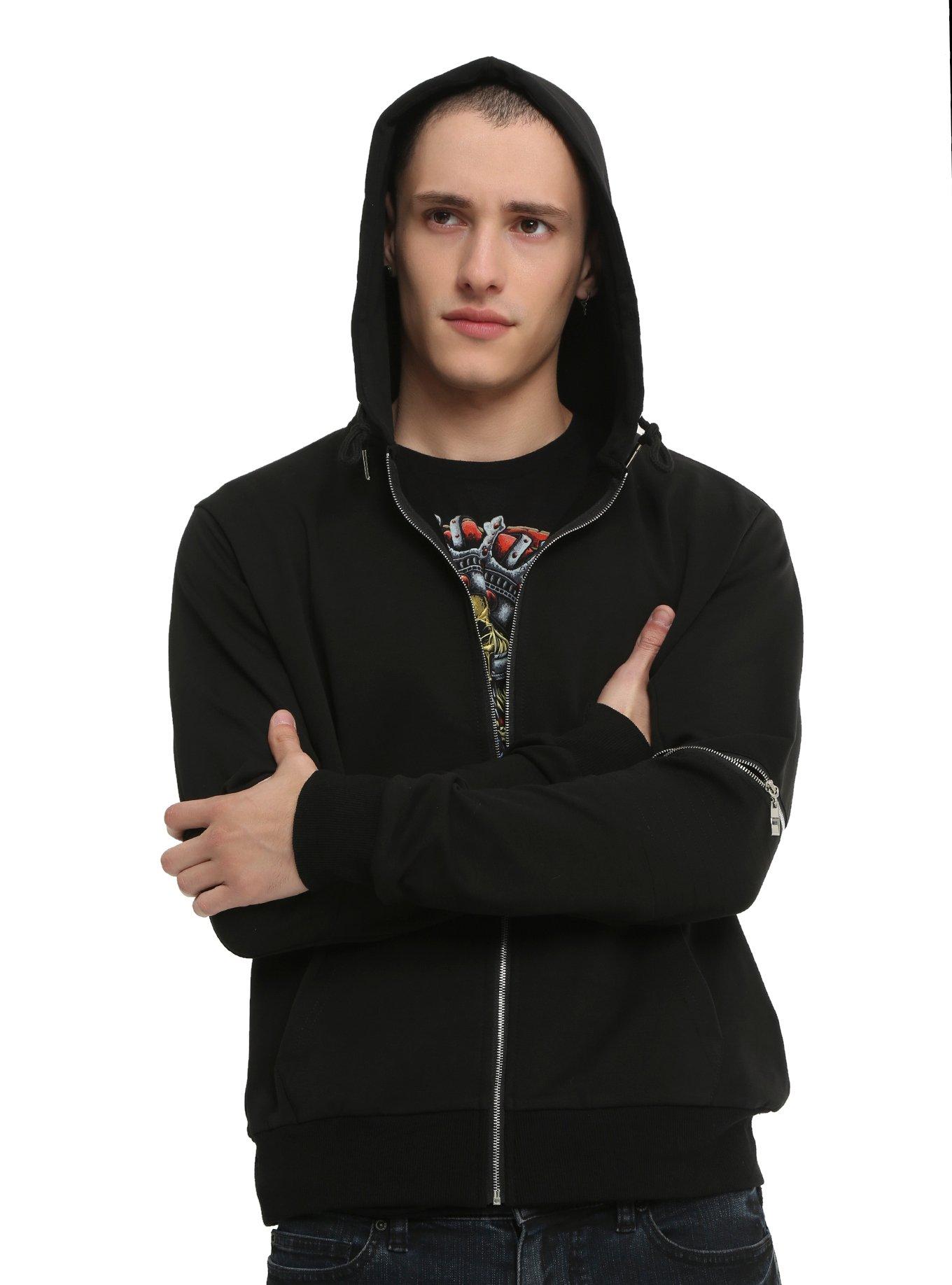 Black Moto Zipper Hoodie, BLACK, hi-res