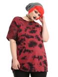 Red & Black Tie Dye Fishnet Panel Girls Top Plus Size, BLACK, hi-res