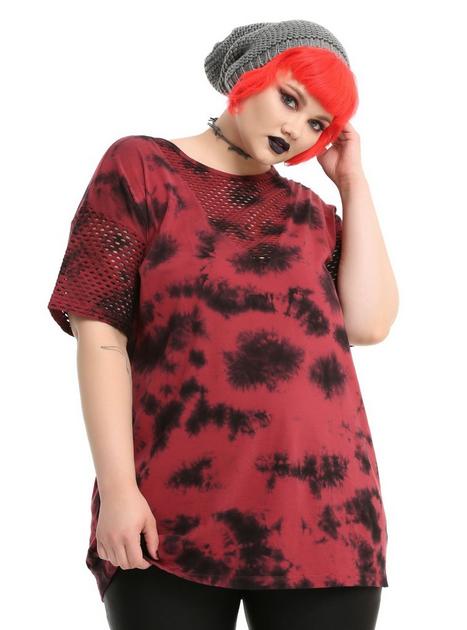Red & Black Tie Dye Fishnet Panel Girls Top Plus Size | Hot Topic