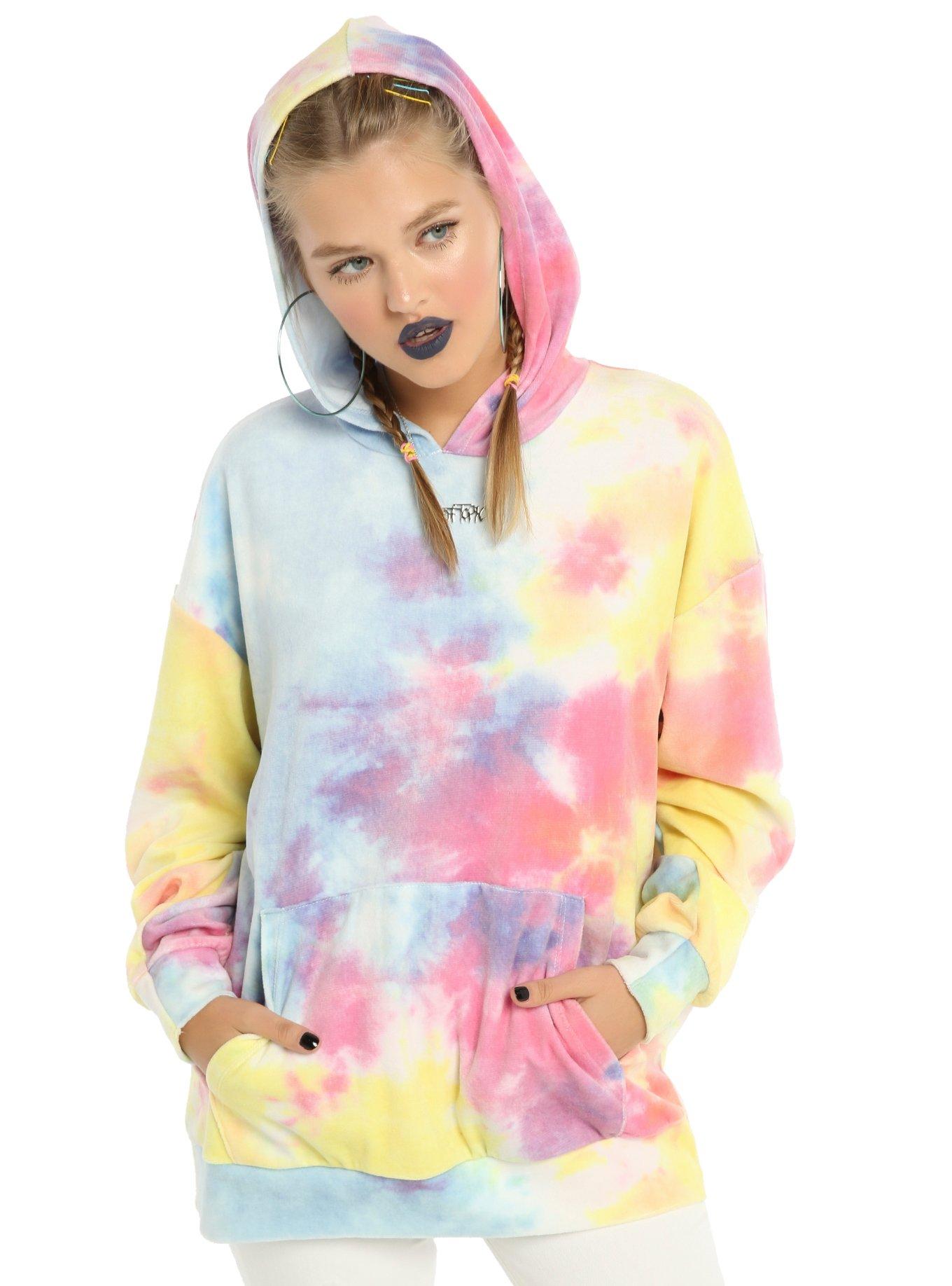 Pastel Tie Dye Velour Girls Hoodie, RAINBOW, hi-res