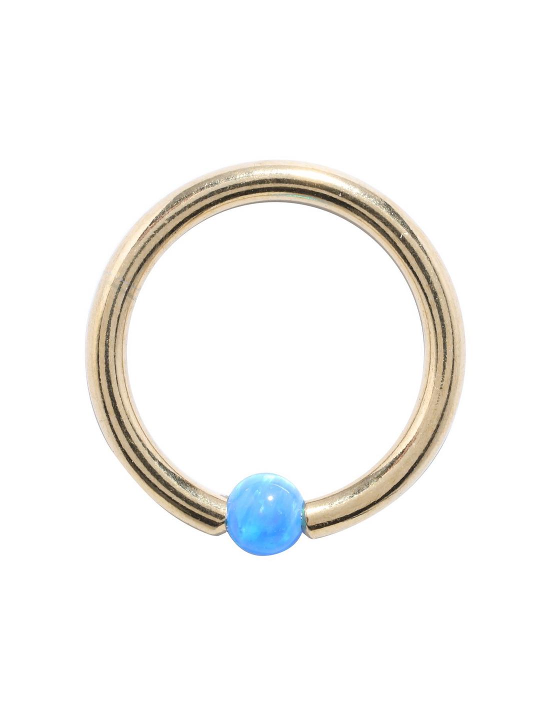 14G 7/16" Blue Opal Gold Plated Surgical Steel Captive Hoop, GOLD, hi-res