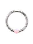 14G 7/16" Pink Opal Surgical Steel Captive Hoop, SILVER, hi-res