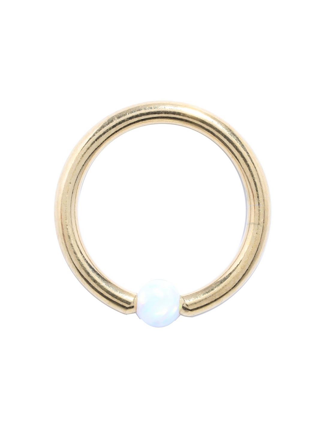 14G 7/16 Steel Gold Plated & White Ball Captive Hoop, GOLD, hi-res