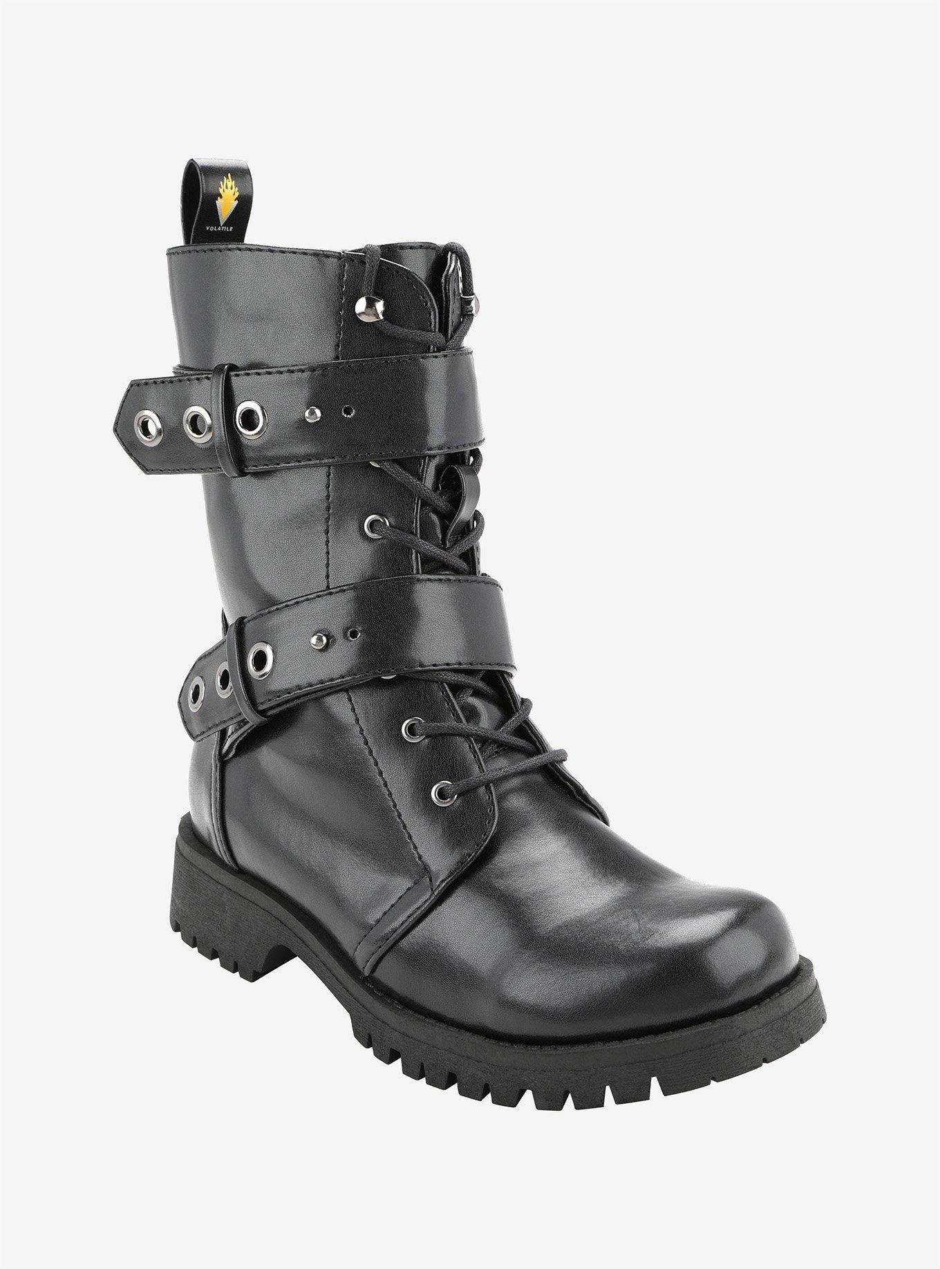 Volatile black strap store combat boots