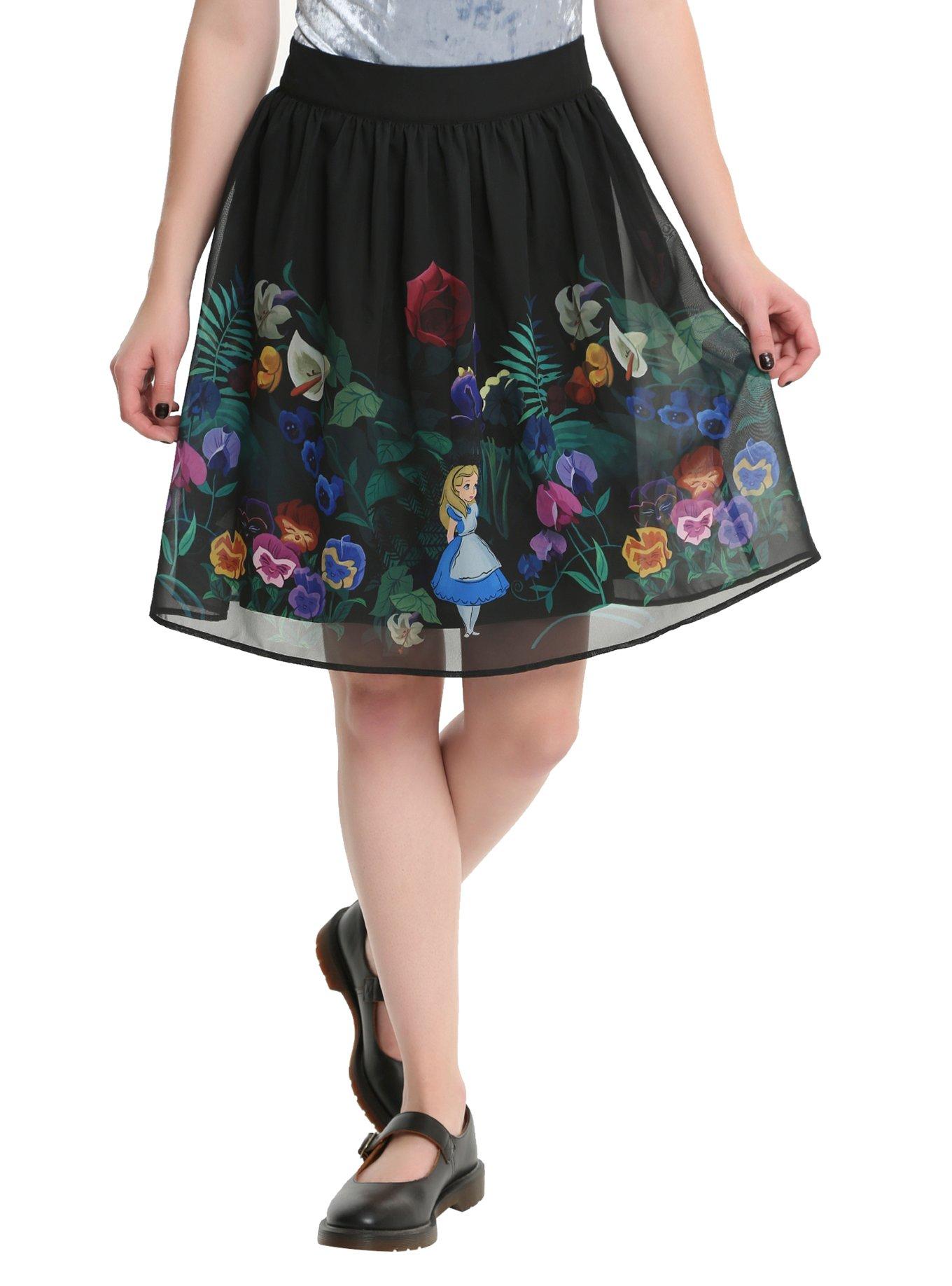 Disney Alice In Wonderland Flowers Border Print Chiffon Skirt, MULTI, hi-res