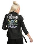 Beauty & Brains Painted Back Faux Leather Girls Moto Jacket, BLACK, hi-res