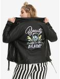 Beauty & Brains Painted Back Faux Leather Girls Moto Jacket Plus Size, BLACK, hi-res