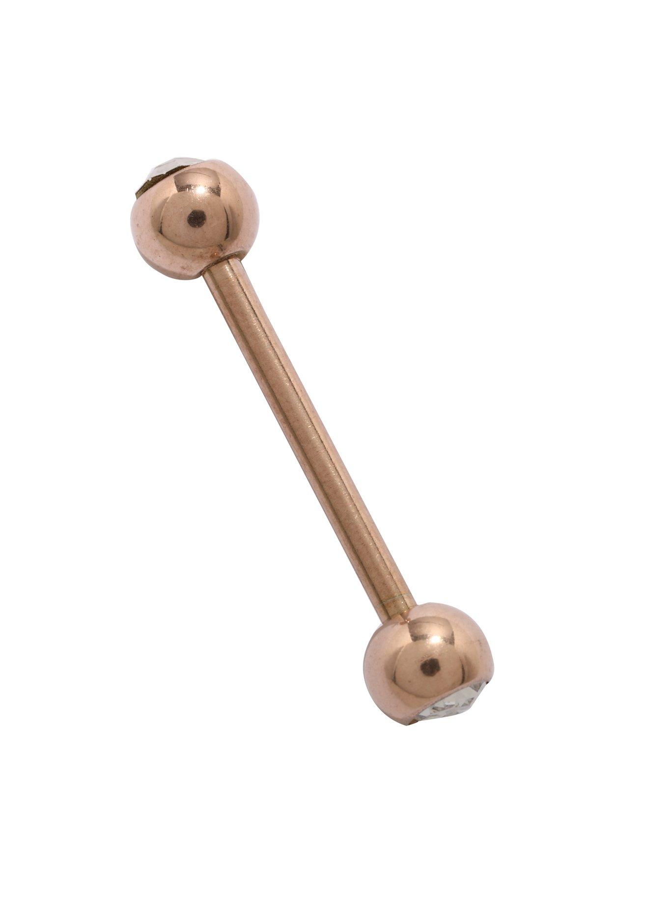 14G 5/8 Steel Rose Gold Plated Clear Gem Barbell, ROSE GOLD, hi-res