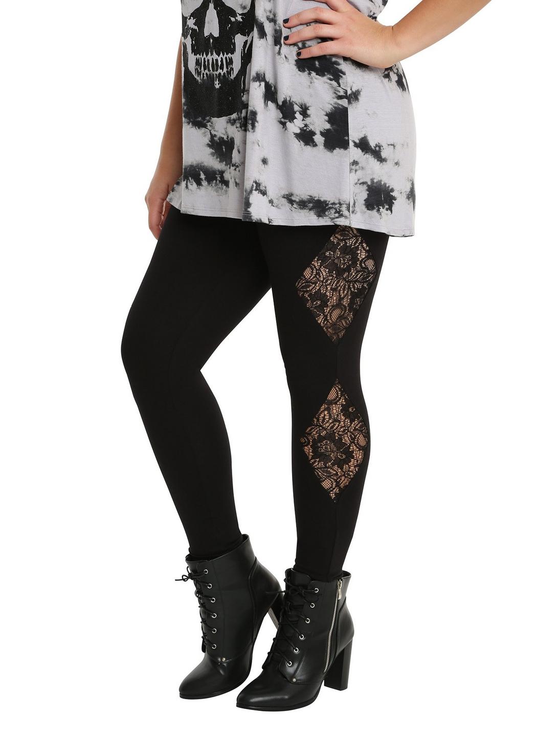Blackheart Black Lace Leggings Plus Size, BLACK, hi-res