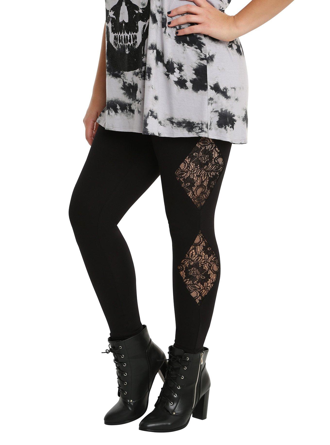 Blackheart Black Lace Leggings Plus Size, BLACK, hi-res