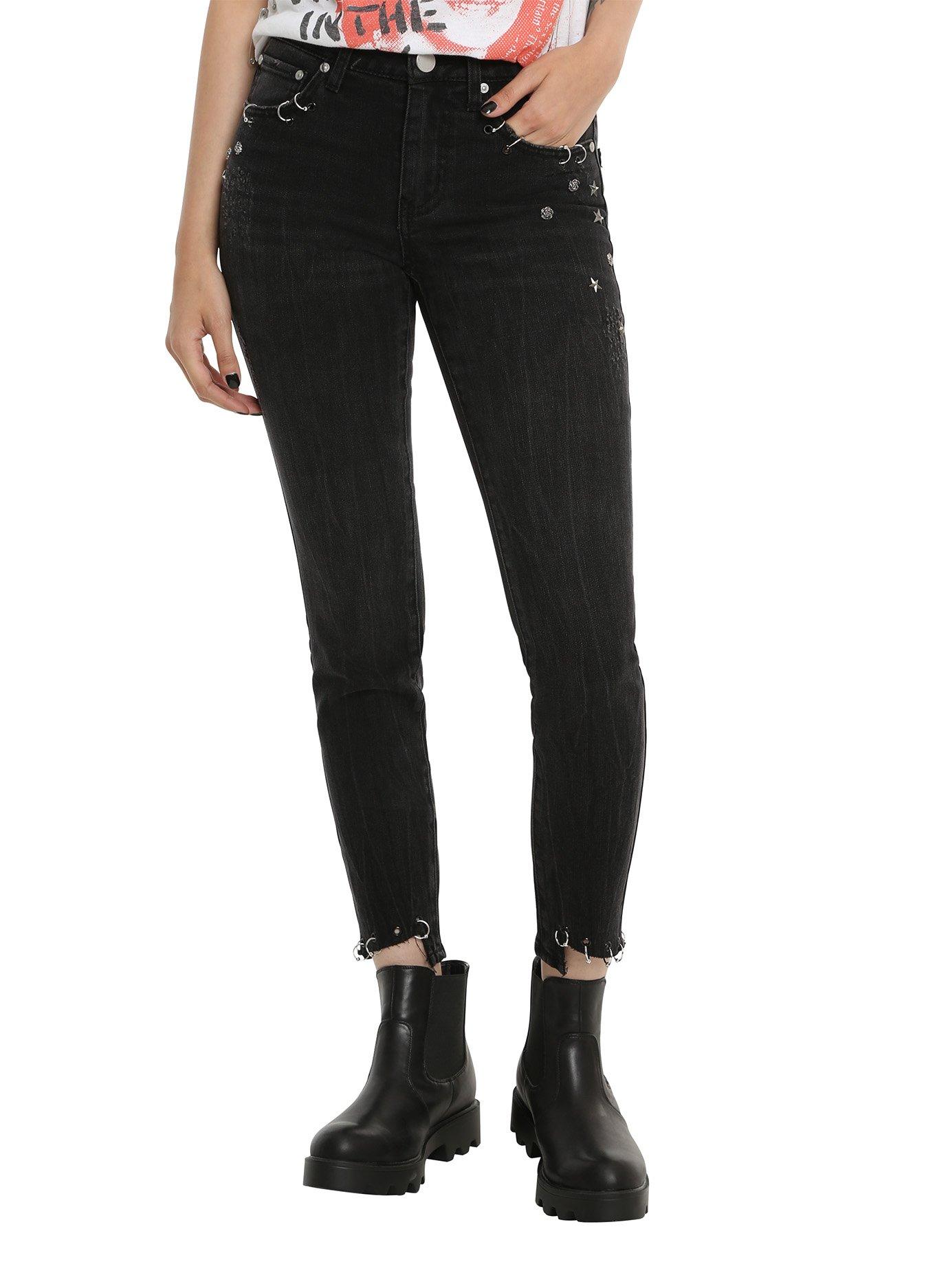 Almost Famous Black Pierced Skinny Jeans, BLACK, hi-res