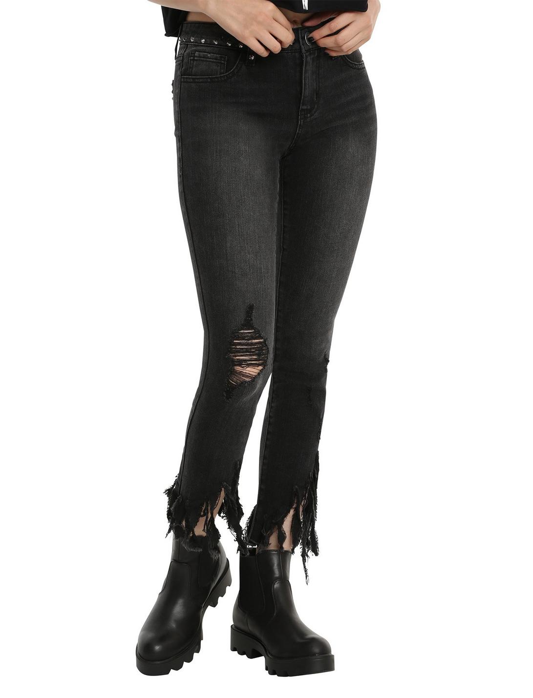 Almost Famous Black Frayed Hem Skinny Jeans, BLACK, hi-res