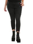 Almost Famous Black Pierced Skinny Jeans Plus Size, BLACK, hi-res