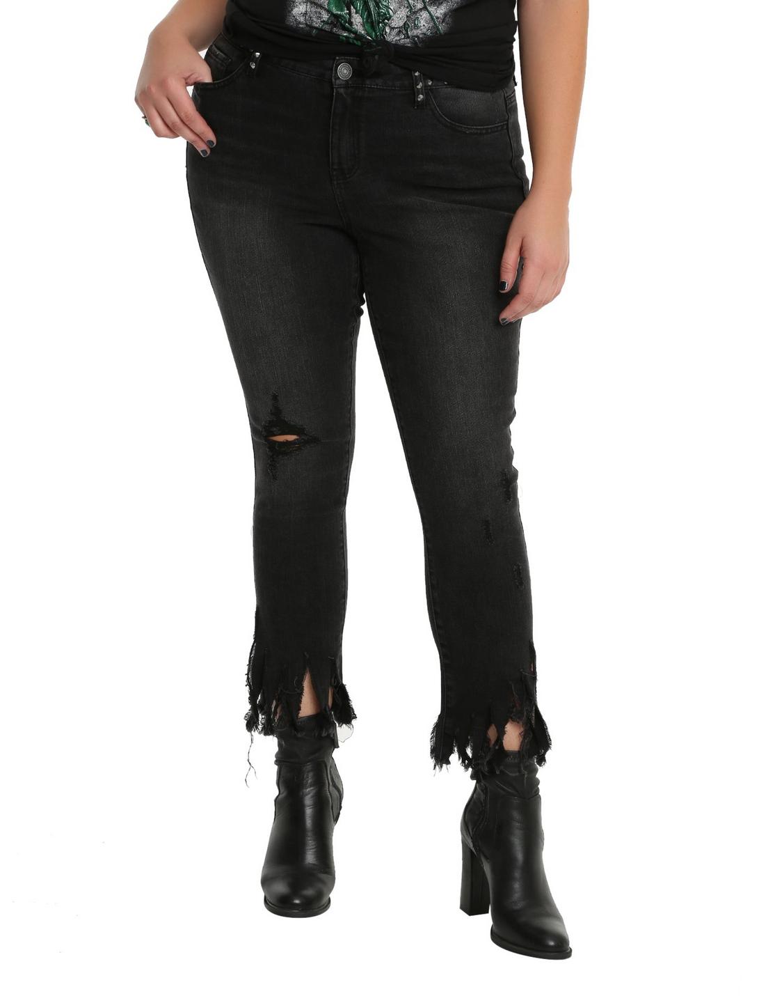 Almost Famous Black Frayed Hem Skinny Jeans Plus Size, BLACK, hi-res