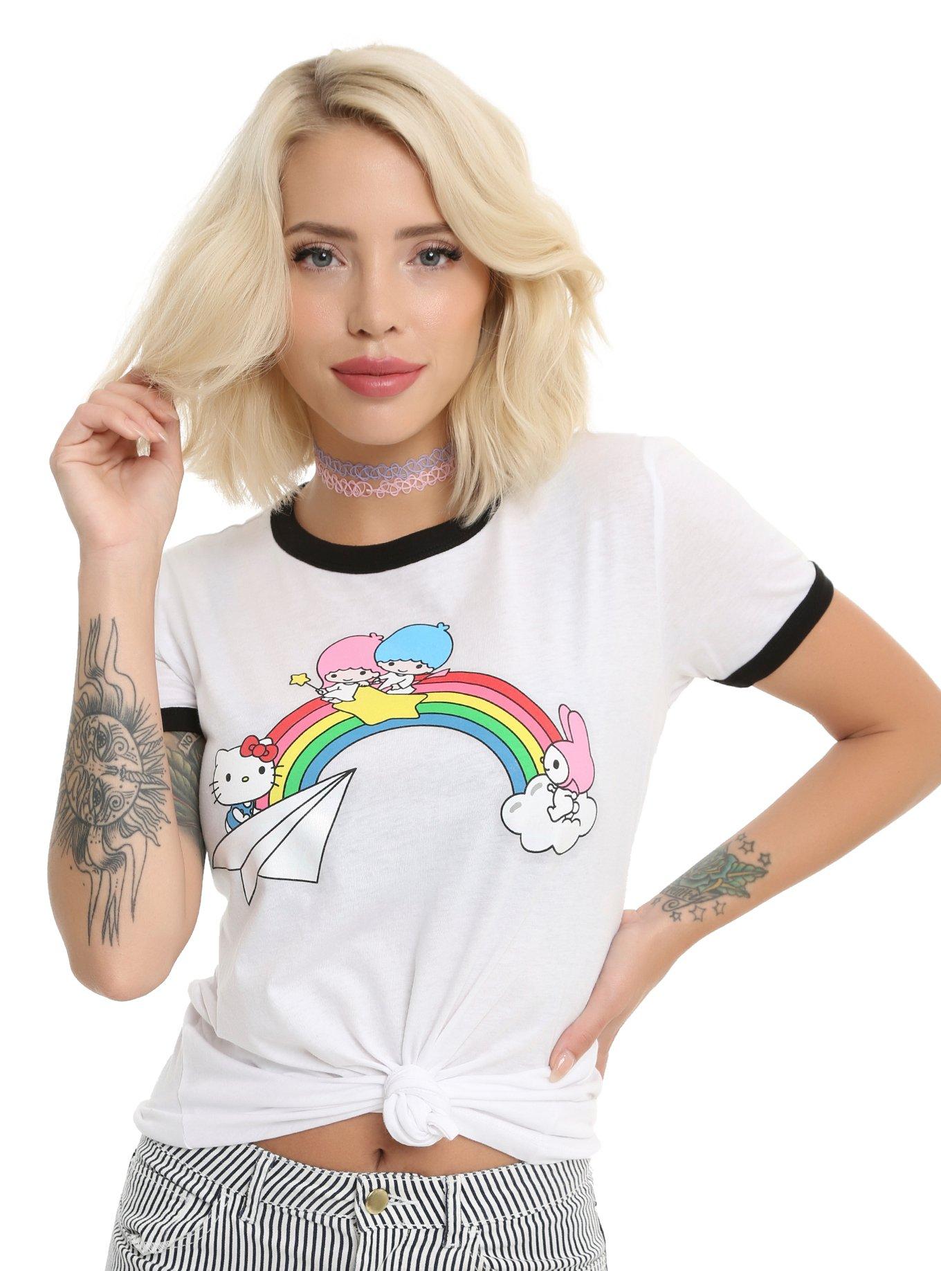 Hello Sanrio Rainbow Girls Ringer T-Shirt, WHITE, hi-res