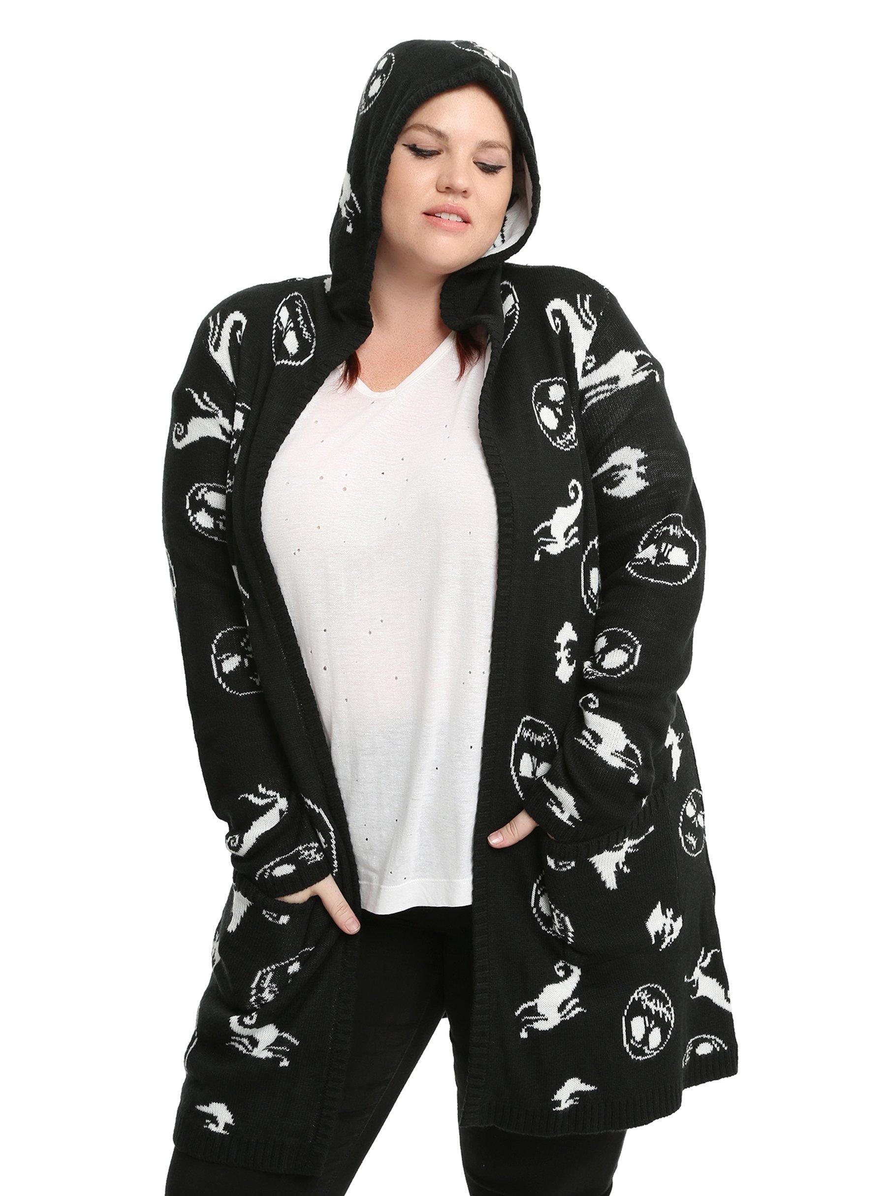 The Nightmare Before Christmas Jack & Zero Hooded Girls Flyaway Cardigan Plus Size, MULTI, hi-res