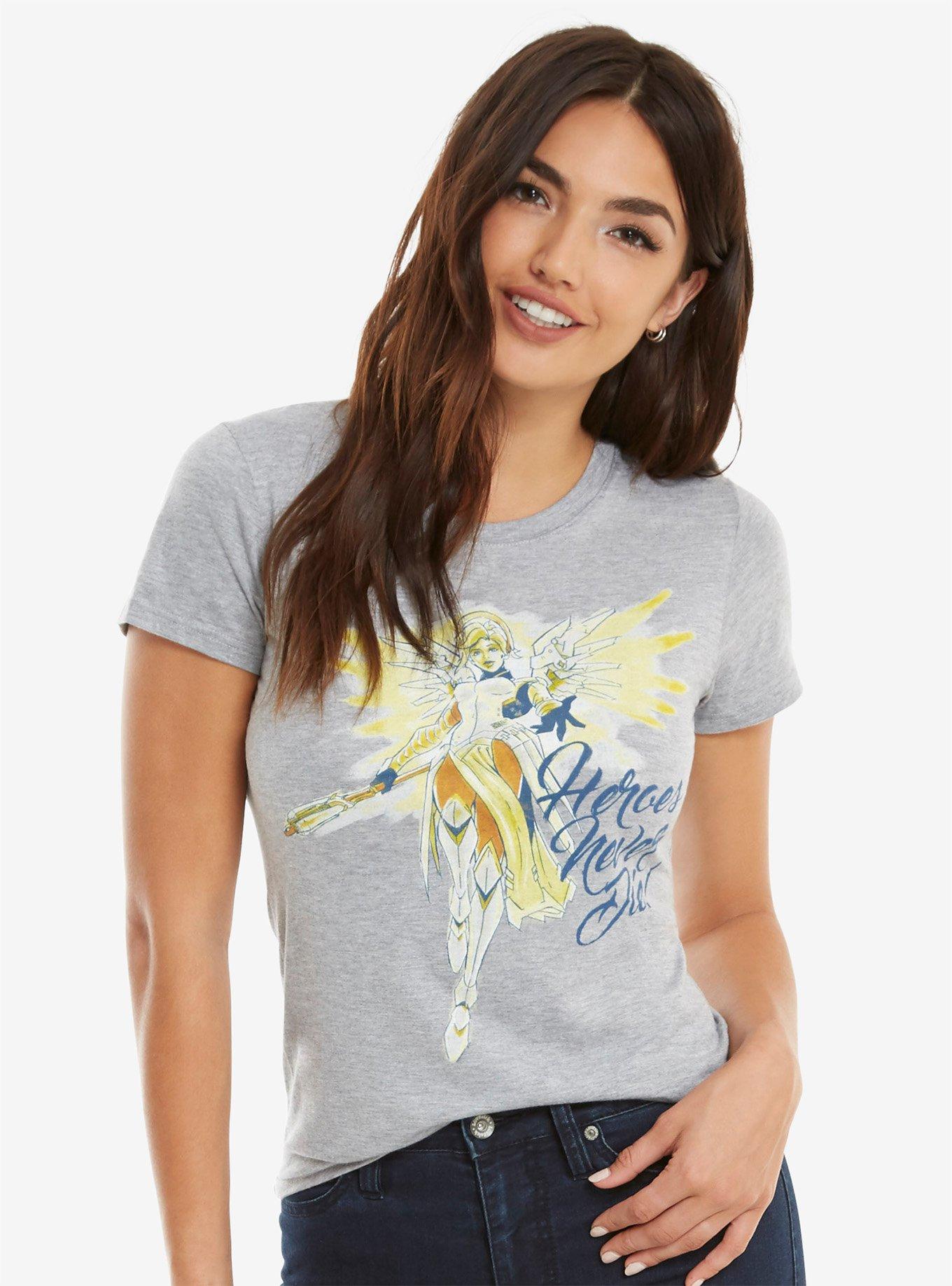 Overwatch Mercy Heroes Never Die Womens Tee, GREY, hi-res