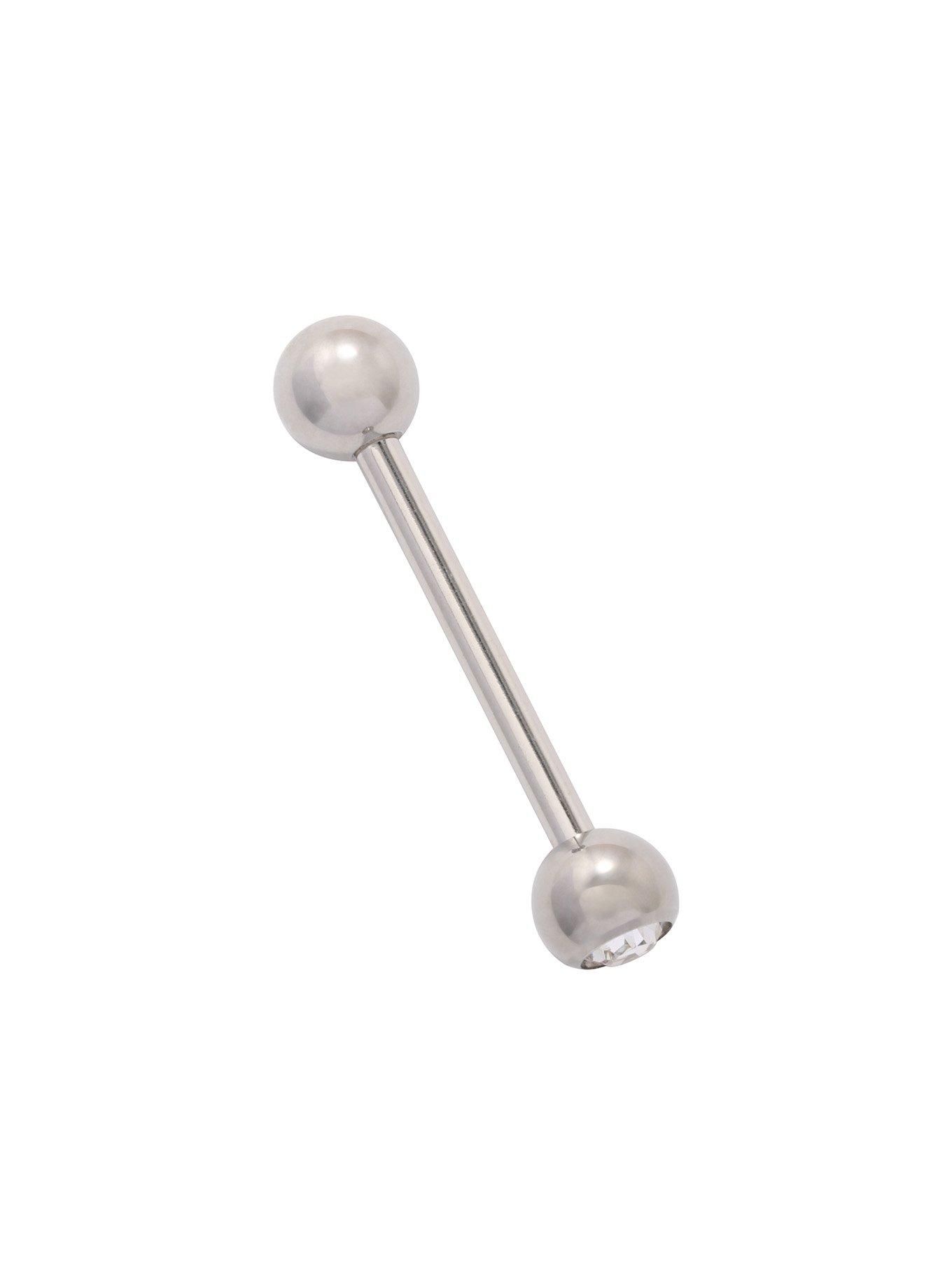 14G Steel Clear CZ Tongue Barbell, SILVER, hi-res