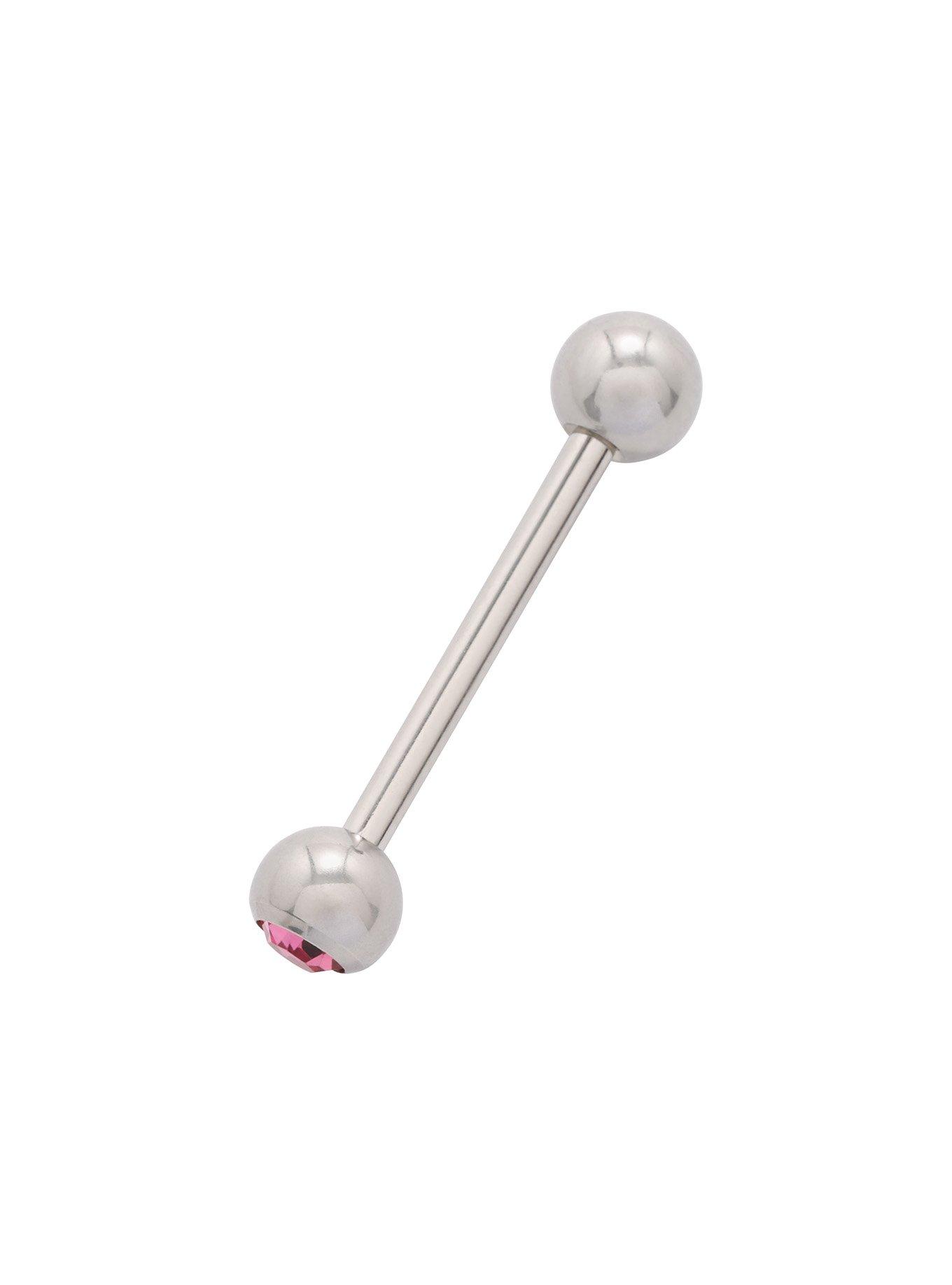 14G 5/8 Steel Pink CZ Barbell, SILVER, hi-res