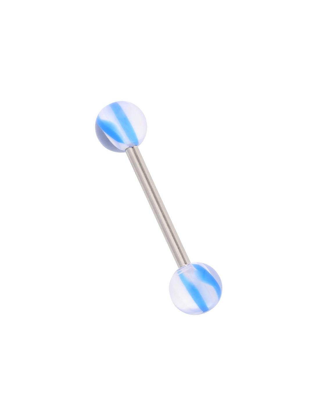 14G Steel Blue And White Tongue Barbell, SILVER, hi-res
