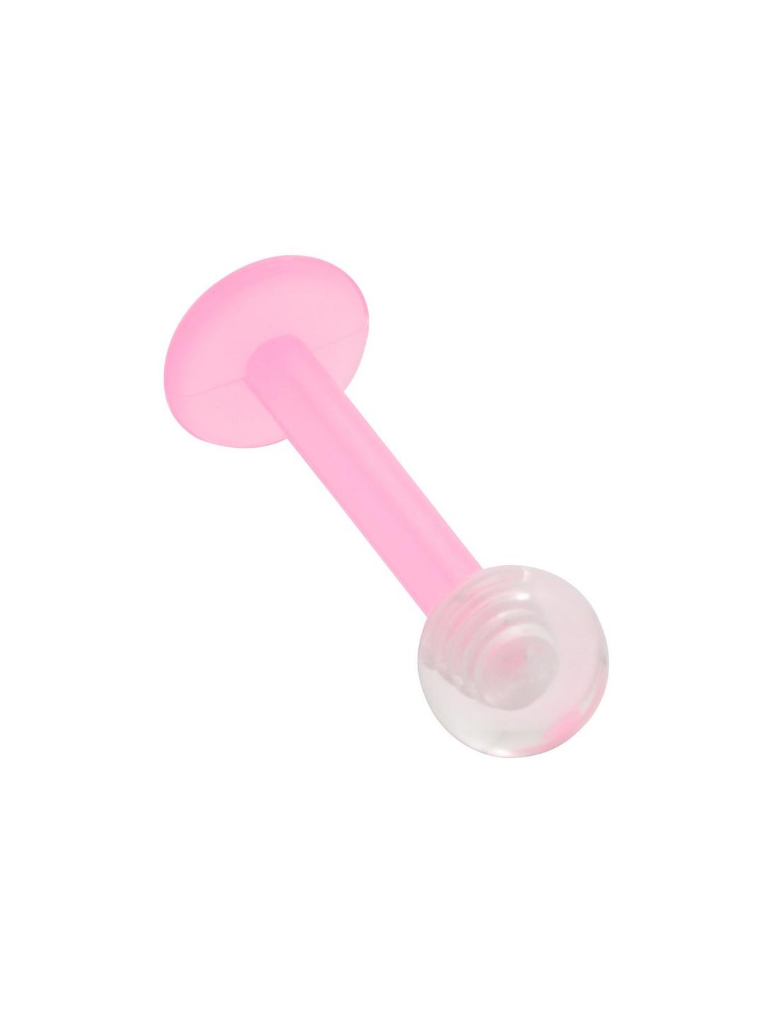14G 3/8 Acrylic Pink Clear Ball Labret Stud, PINK, hi-res