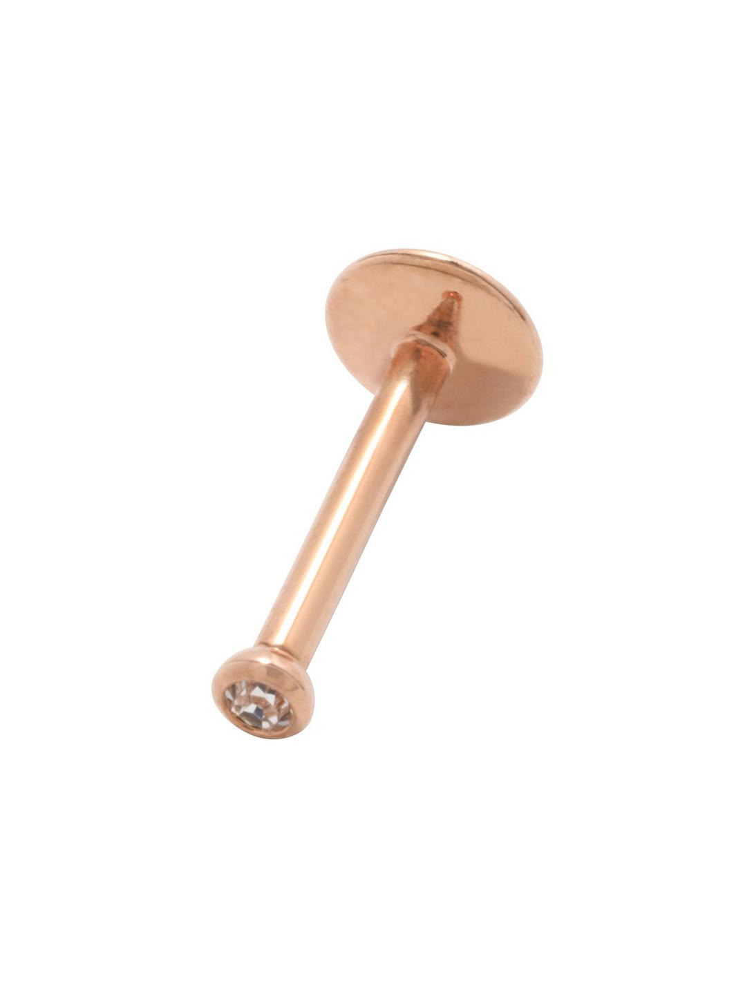 16G 3/8 Surgical Steel Rose Gold Plated Clear CZ Labret Stud, CLEAR, hi-res