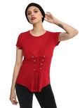 Red Corset Front Girls Top, RED, hi-res