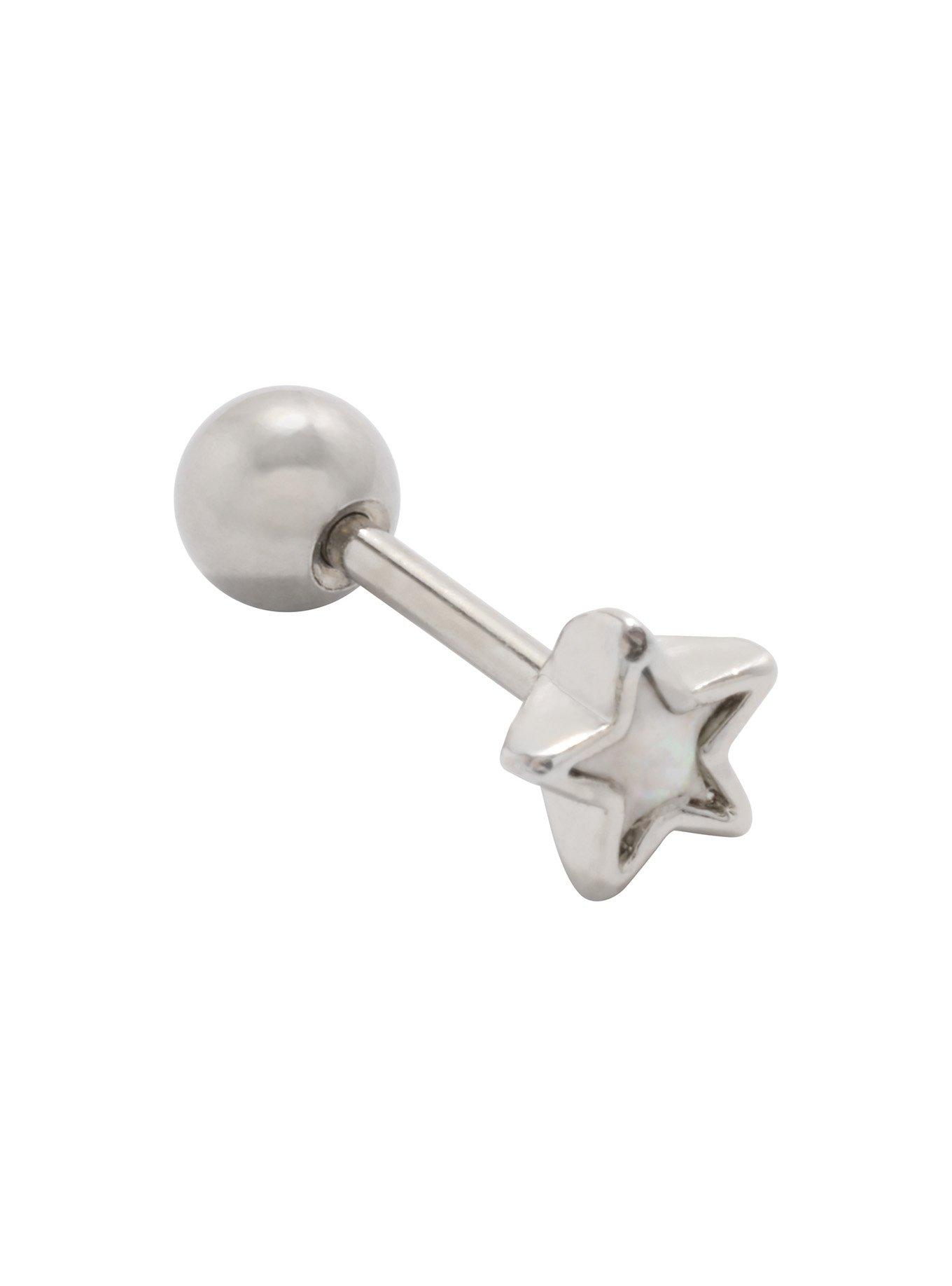 18G Steel Star Cartilage Stud, SILVER, hi-res