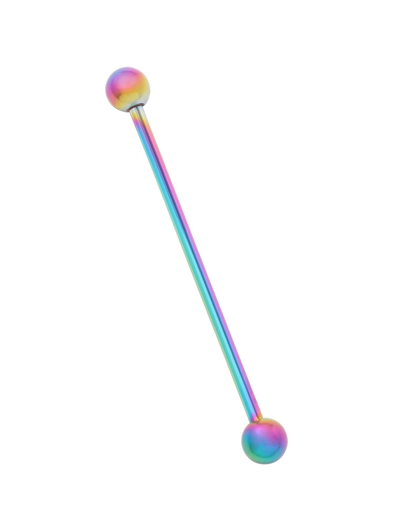 14G Steel Rainbow Industrial Barbell, MULTI, hi-res