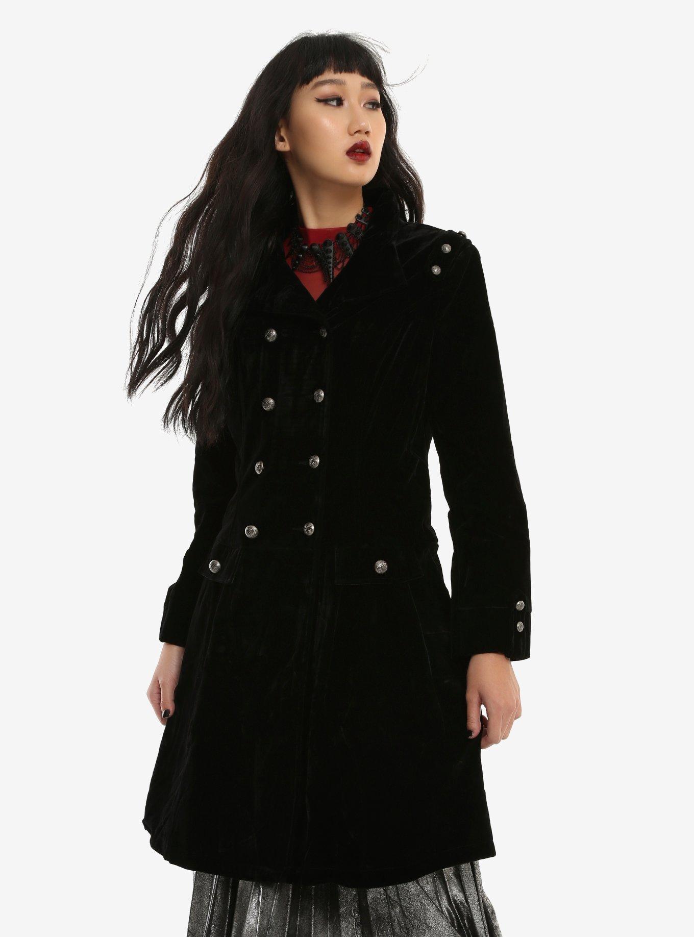 Black Velvet Trench Coat, BLACK, hi-res