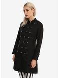 Black Button-Front Military Girls A-Line Jacket, BLACK, hi-res