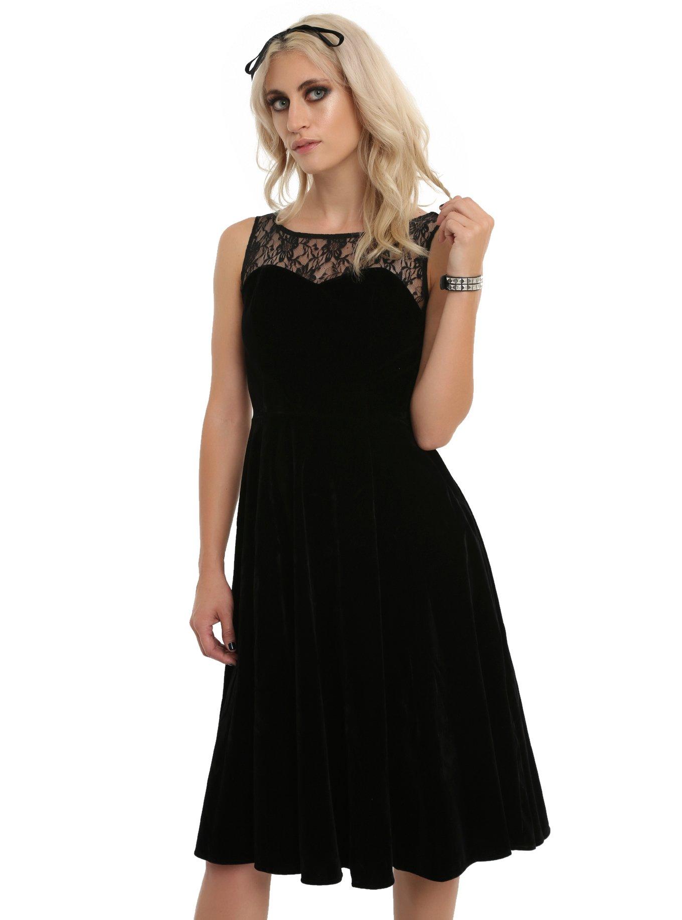 Black Lace Velvet Dress, BLACK, hi-res