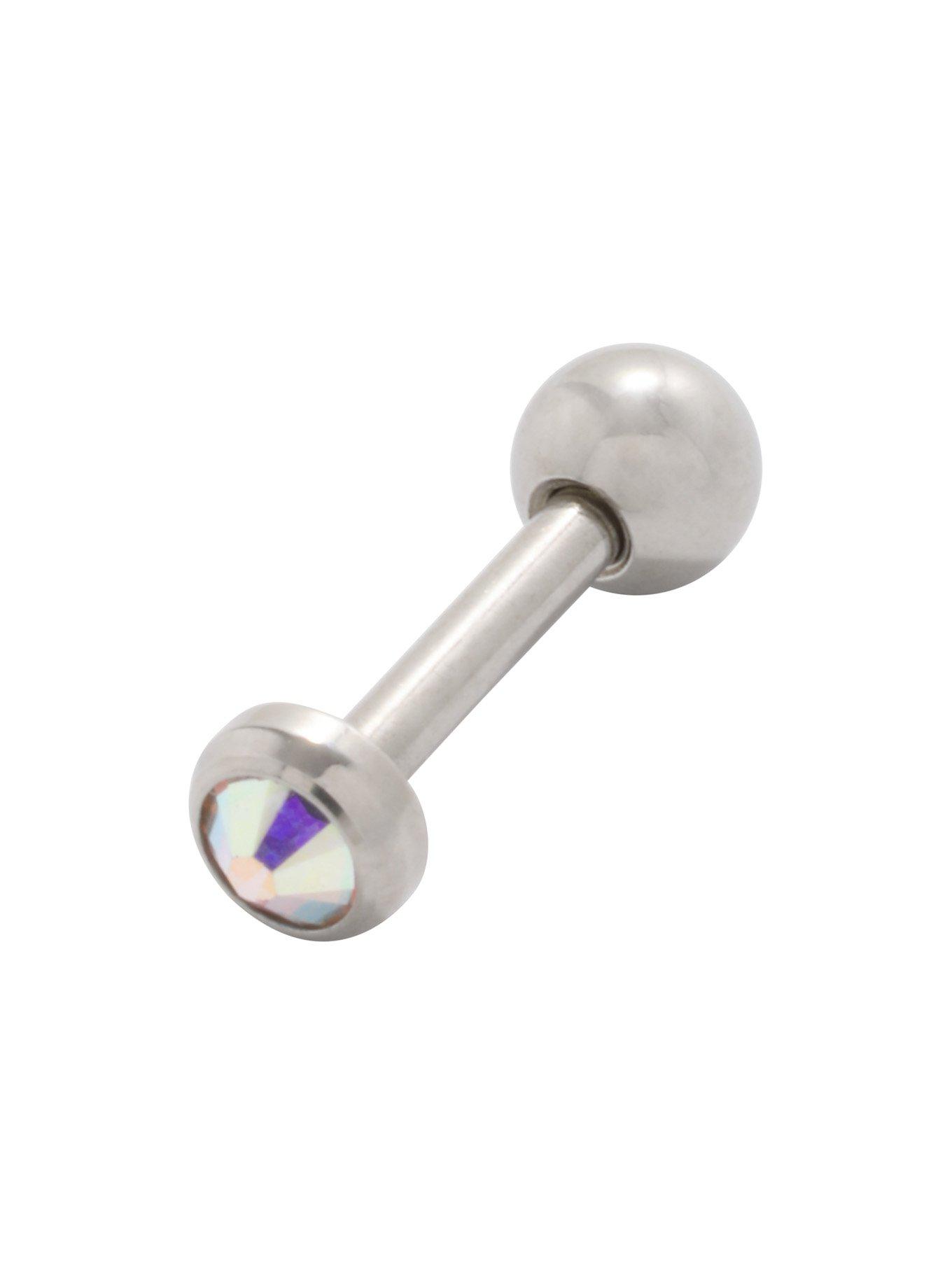 18G 1/4 Steel Aurora Borealis CZ Gem Cartilage Stud, SILVER, hi-res