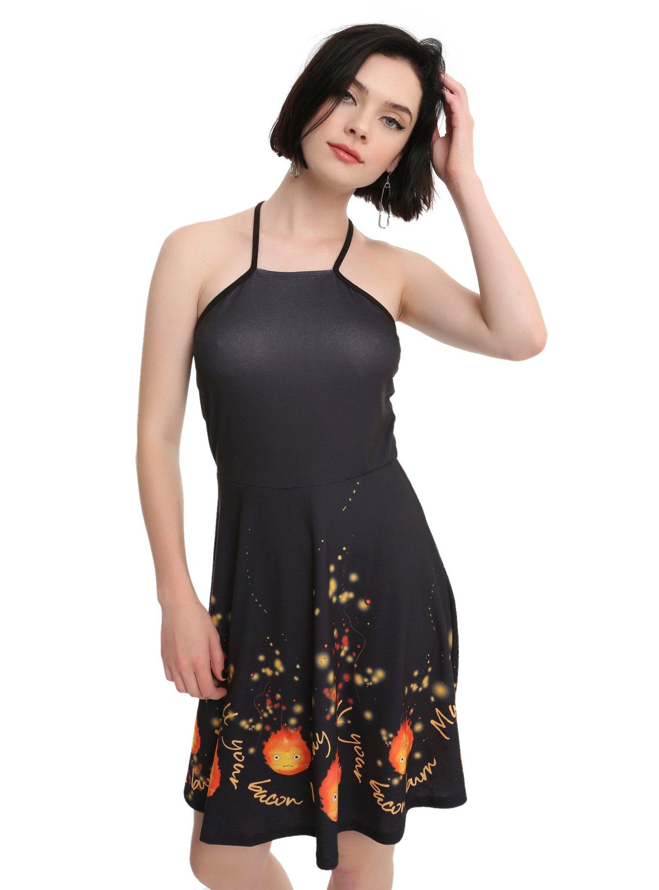 Studio Ghibli Howl's Moving Castle Calcifer May Your Bacon Burn Strap Skater Dress, MULTI, hi-res