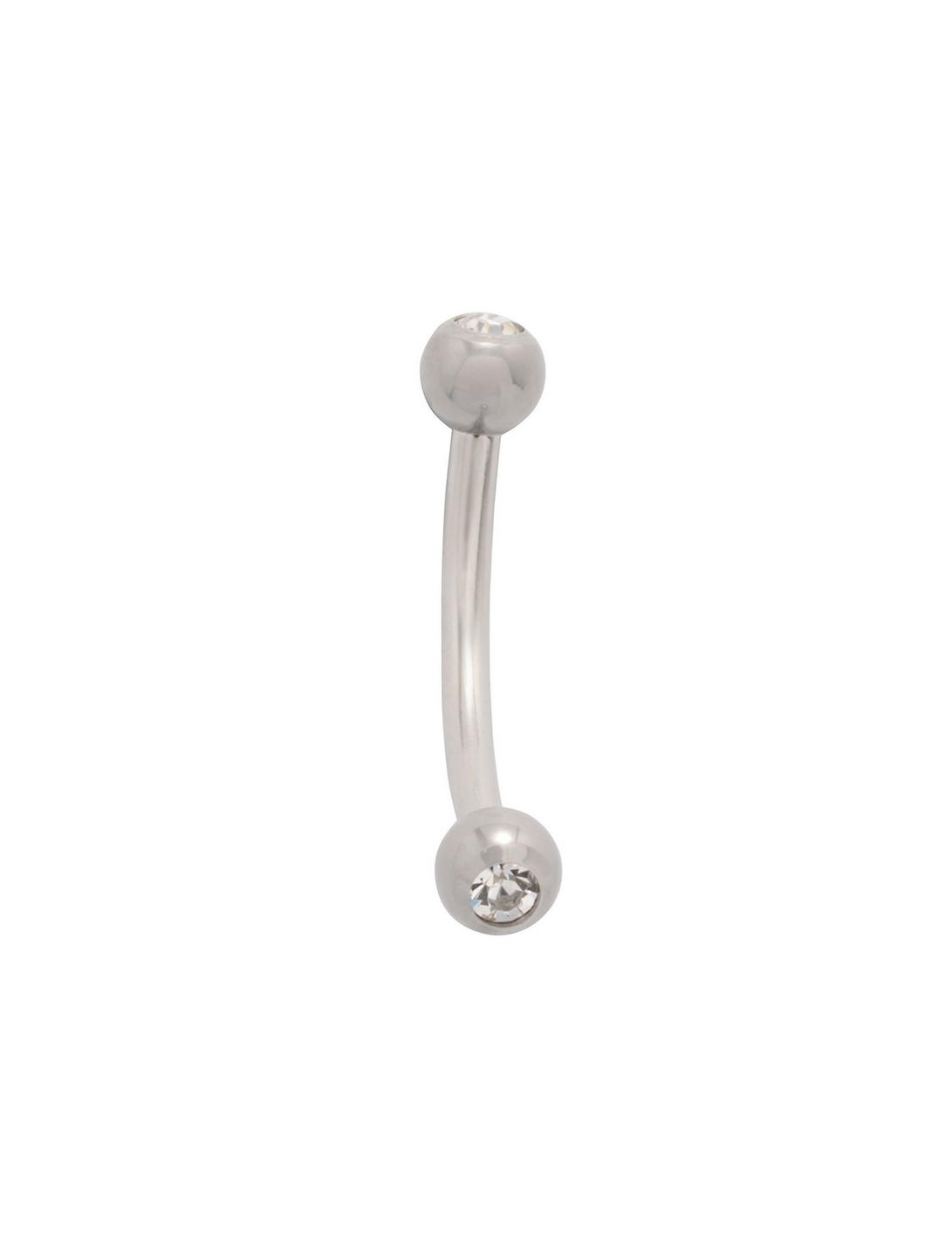 16G 3/8 Steel Clear CZ Eyebrow Barbell, SILVER, hi-res