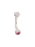 14G 3/8 Steel Pink CZ Eyebrow Barbell, SILVER, hi-res
