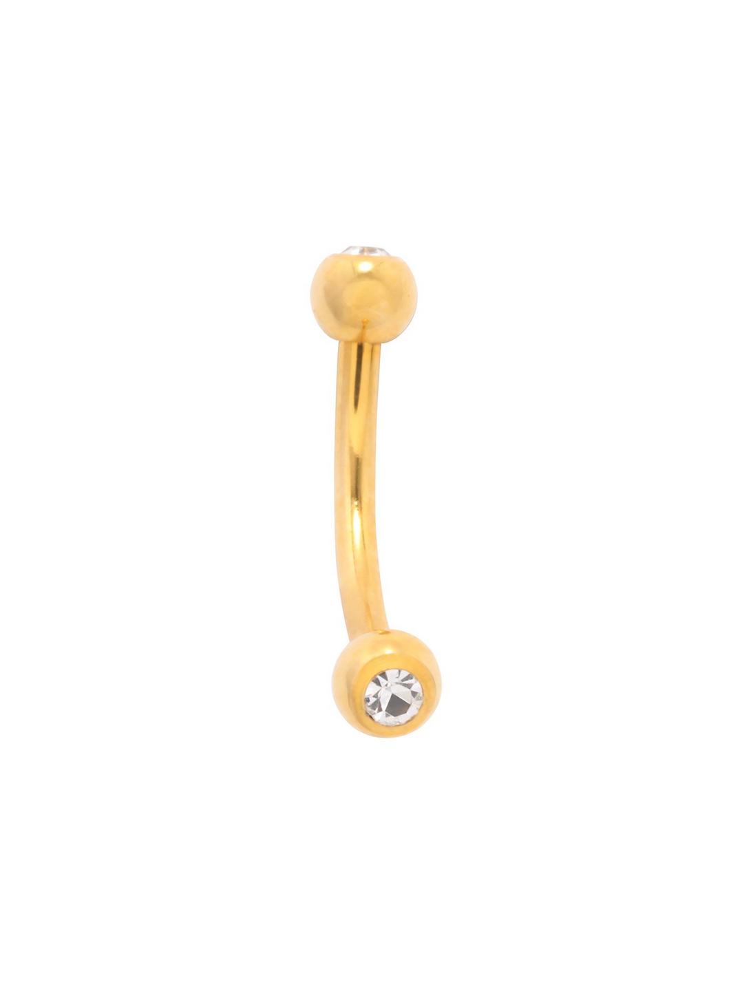 16G 3/8 Steel Gold Plated Clear CZ Eyebrow Barbell, GOLD, hi-res