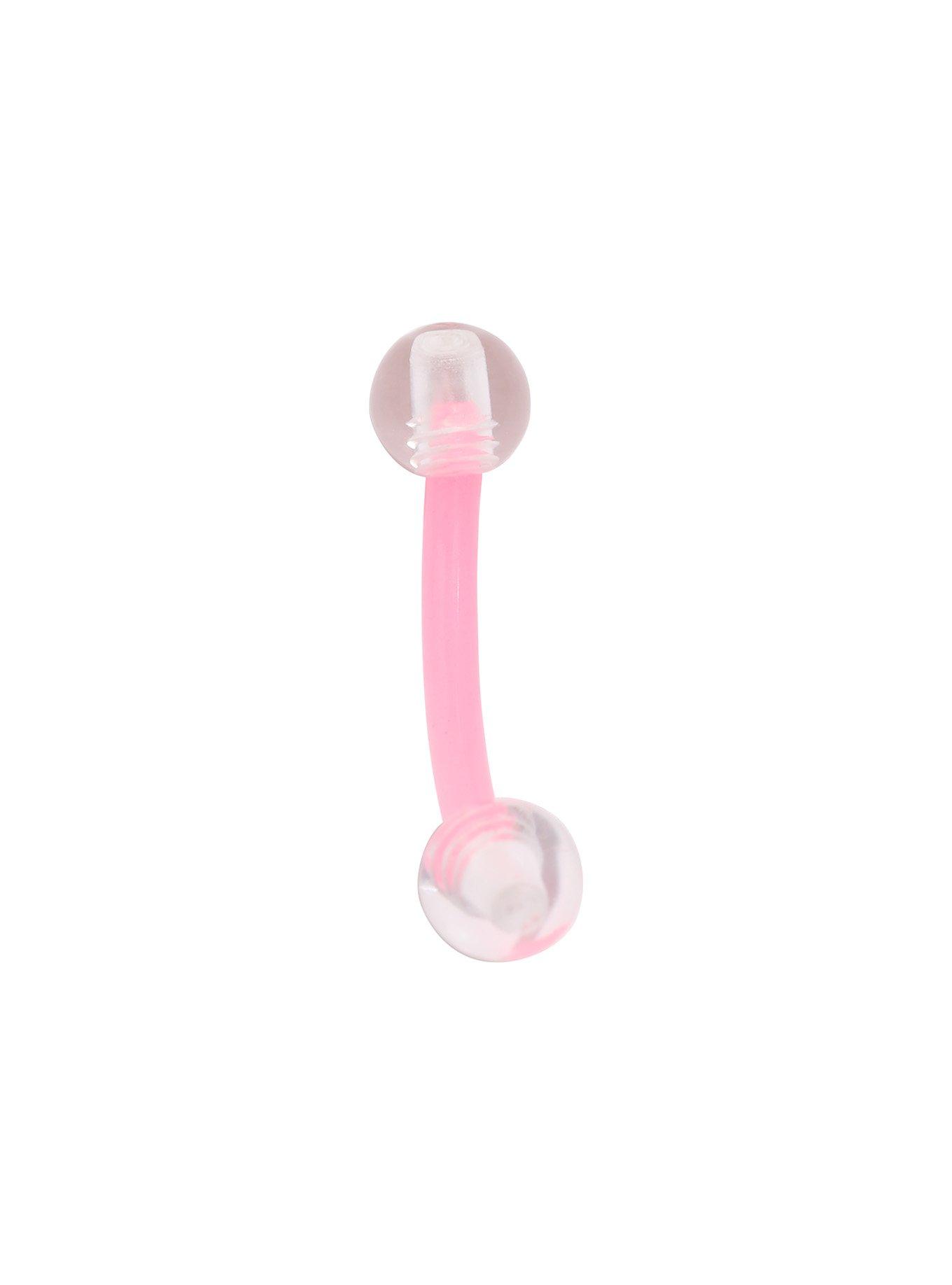 16G 5/16 Pink & Clear Acrylic Curved Eyebrow Barbell | Hot Topic