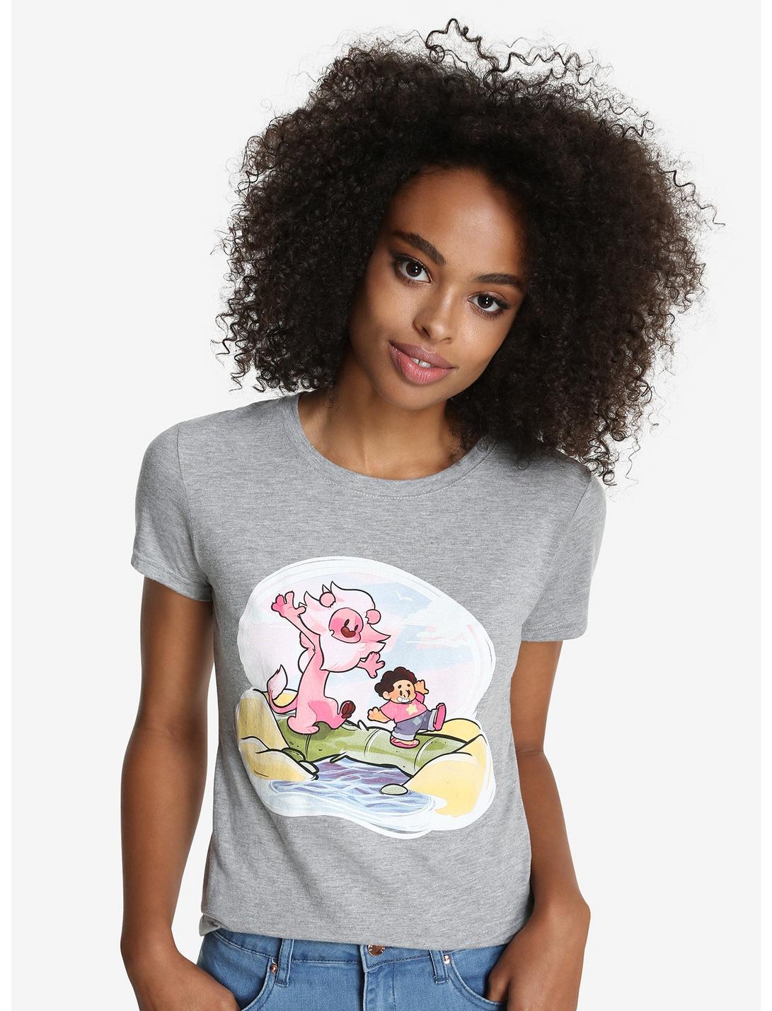 Steven Universe Steven And Lion Womens Tee, GREY, hi-res