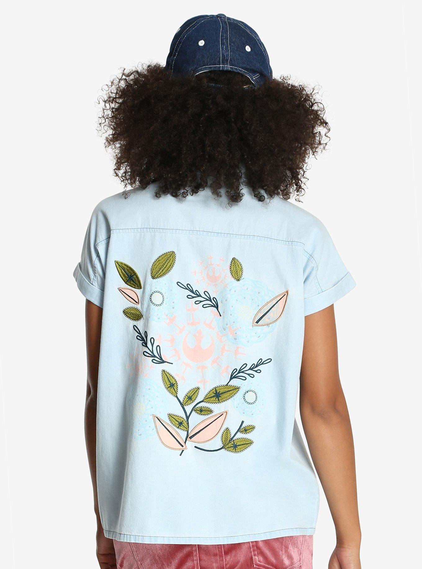 Star Wars Floral Rebel Womens Chambray Button-Up - BoxLunch Exclusive, BLUE, hi-res