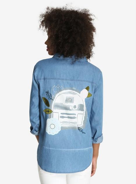 Star Wars R2-D2 Embroidery Womens Chambray Button-Up | BoxLunch