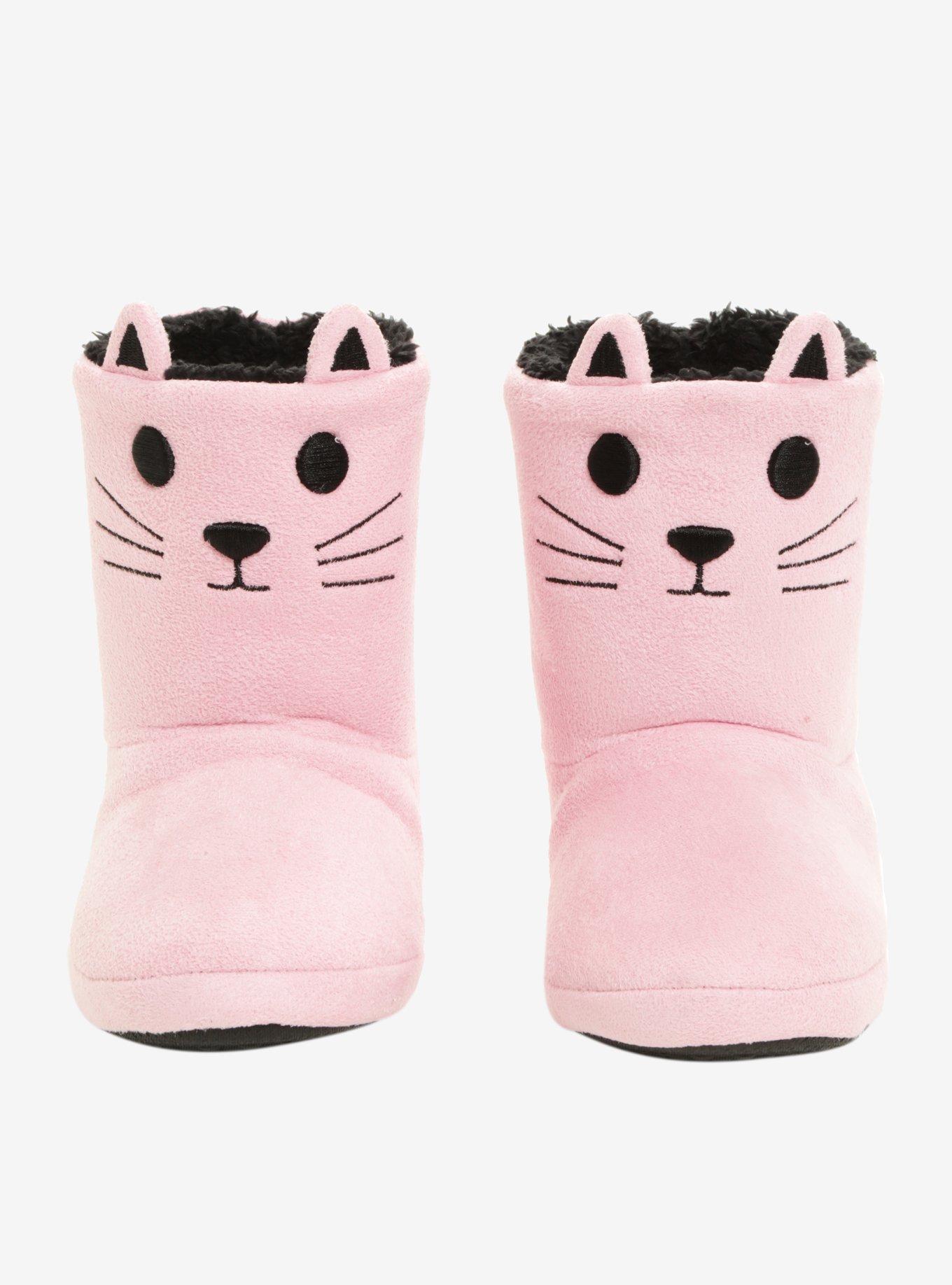 Pink Cat Face Slipper Boots, PINK, hi-res