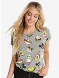 Disney Mickey Mouse Food Allover Print Womens Tee, GREY, hi-res