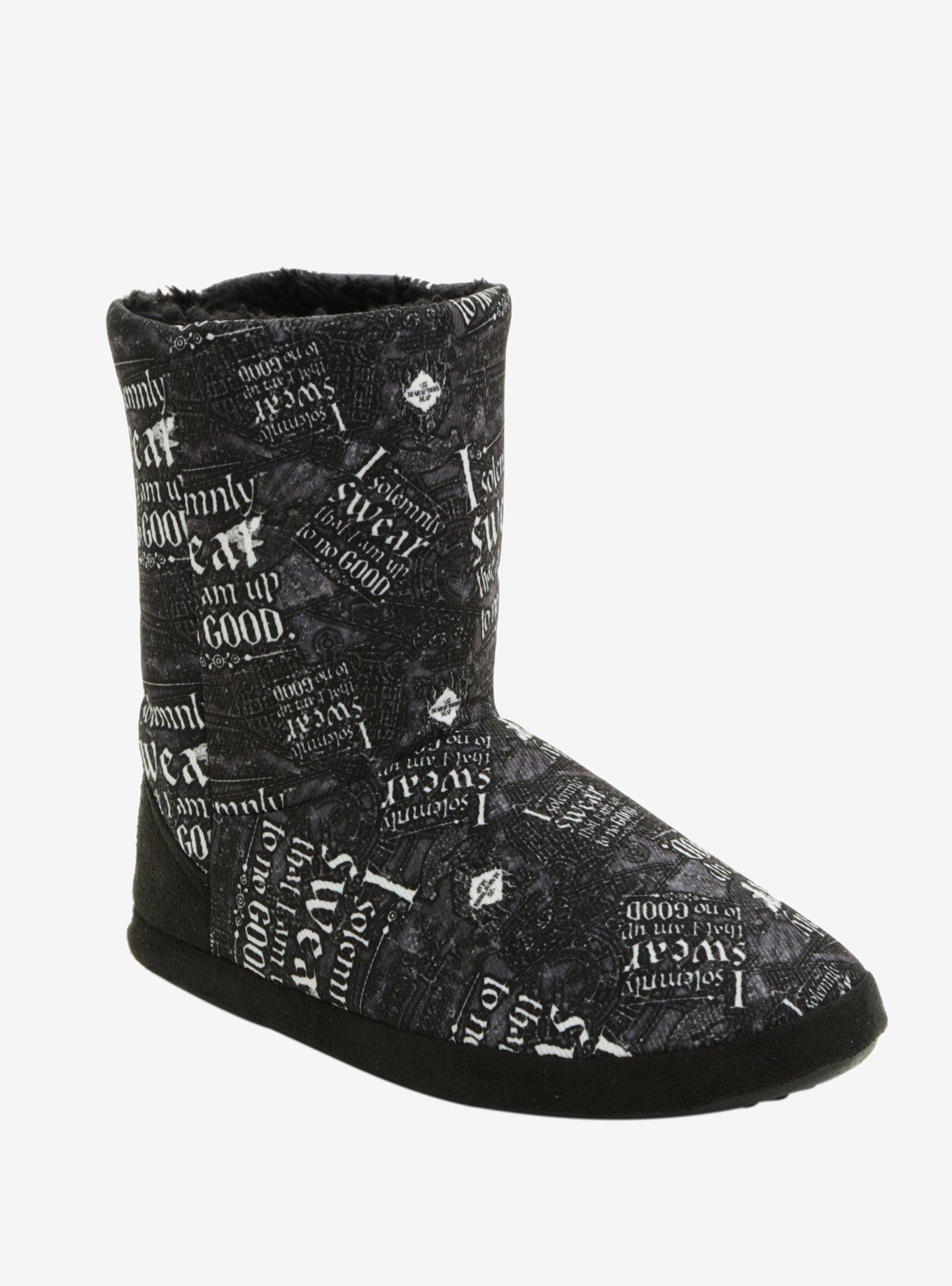 Harry Potter Black Marauders Map Slipper Boots, BLACK, hi-res